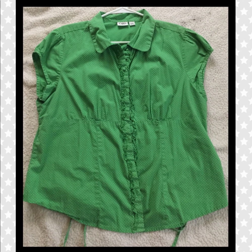 Cato brand green with while polka dot button up